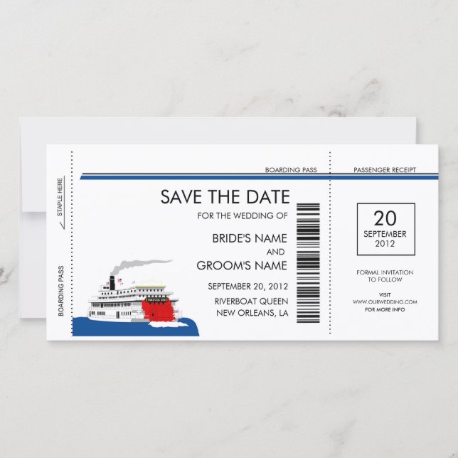 Riverboat Wedding Save the Date Cards (Vorderseite)