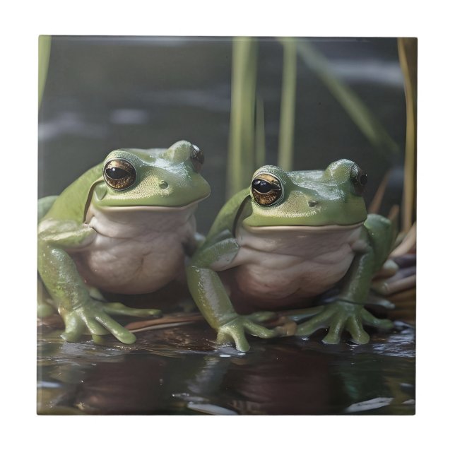 Riverbound Wonders: Zwei plump Green Frogs By Rive Fliese (Vorderseite)