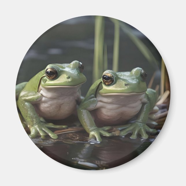 Riverbound Wonders: Zwei plump Green Frogs By Rive Magnet (Vorne)