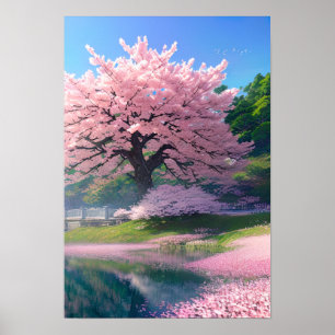 Riverside Bloom, Grand Sakura Tree Poster