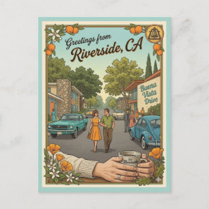 Riverside CA Buena Vista Drive im Stil der 1960er  Postkarte