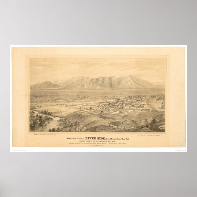 Riverside, CA. Panoramakarte 1877 (1404C) Poster (Vorne)