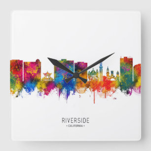 Riverside California Skyline Quadratische Wanduhr