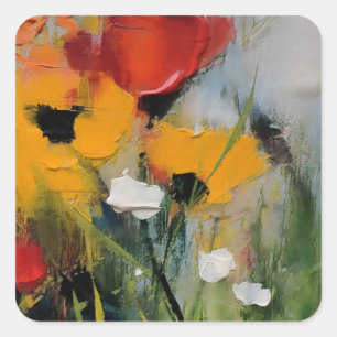Riverside – Expressive Abstrakte Wiese Quadratischer Aufkleber