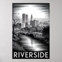Riverside Kalifornien Schwarz Weiß Holzschnitt