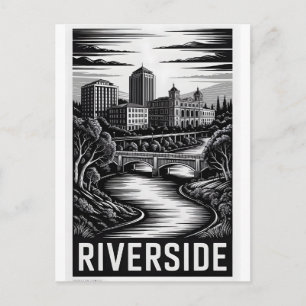 Riverside Kalifornien Schwarz Weiß Holzschnitt Postkarte