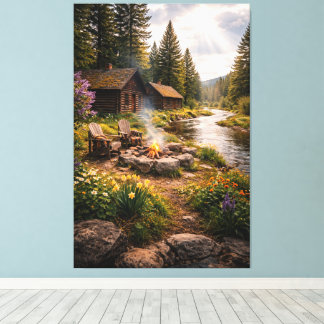 Riverside Serenity – Cinematic Cabin Canvas Print Leinwanddruck