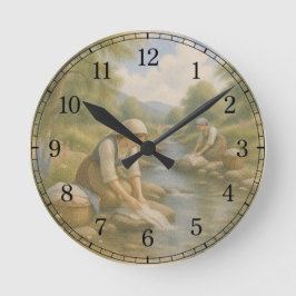 Riverside Washing Wall Clock — Cultural Landscape Runde Wanduhr