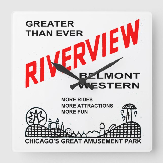 Riverview Amusement Park, Chicago, IL 1904-1967 Quadratische Wanduhr (Vorderseite)