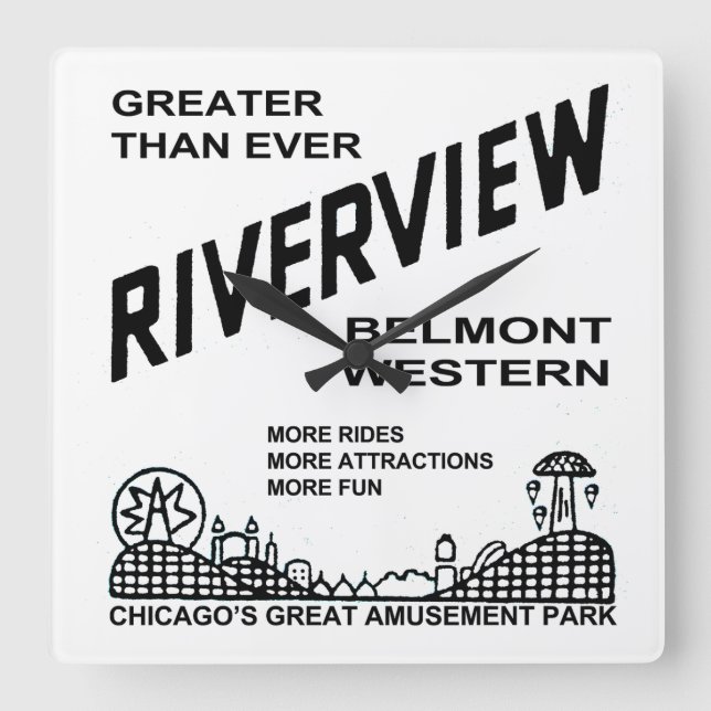 Riverview Amusement Park, Chicago, IL 1904-1967 Quadratische Wanduhr (Vorderseite)
