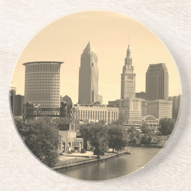 Riverview Cleveland (Sepia) Getränkeuntersetzer (Vorne)