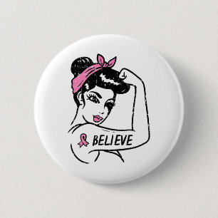 Riveter glaubt Pink Ribbon Brustkrebs Auswarenes Button