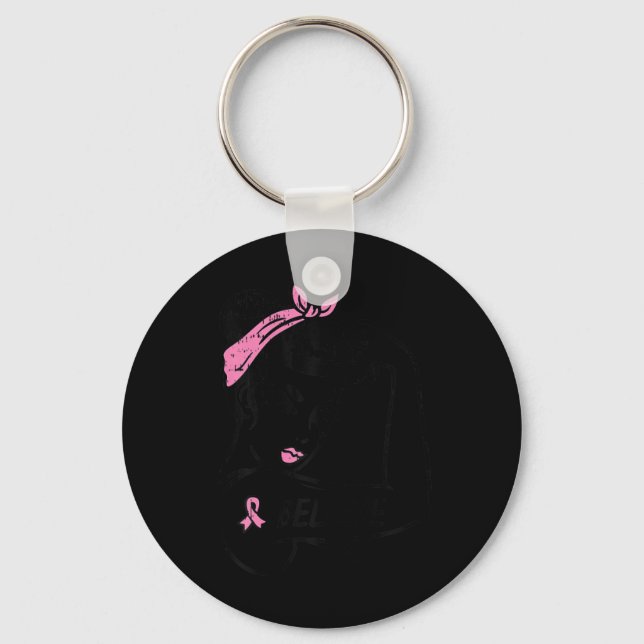 Riveter glaubt Pink Ribbon Brustkrebs Auswarenes Schlüsselanhänger (Vorderseite)