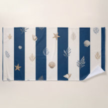 Riviera Cabana Luxus-Strandtuch | Navy Blau & Elfe