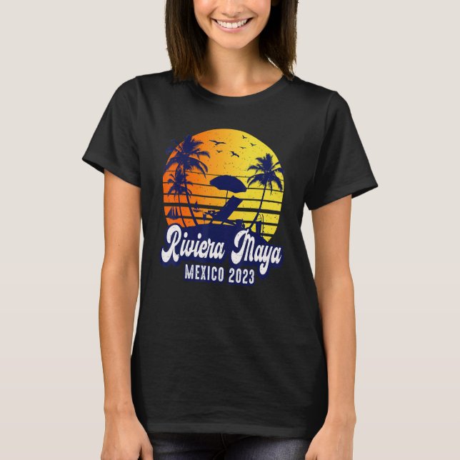 Riviera Maya 2023 Mexico Sunset Beach Retro T-Shirt (Vorderseite)