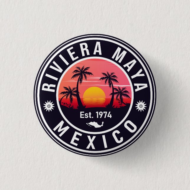 Riviera Maya Mexico Retro Sunset Souvenirs 60er Button (Vorderseite)