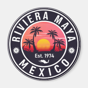 Riviera Maya Mexico Retro Sunset Souvenirs Palm Magnet