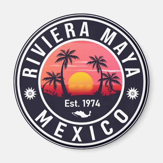 Riviera Maya Mexico Retro Sunset Souvenirs Palm Magnet (Vorne)