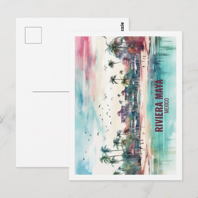 Riviera Maya Mexiko Berühmter Platz Wasserfarben Postkarte (Vorne/Hinten)