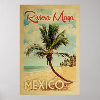 Riviera Maya Palm Tree Vintage Travel