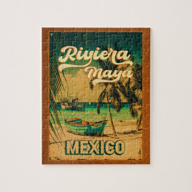 Riviera Maya Postcard Palm Tree Vintage (Vertikal)