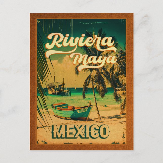 Riviera Maya Postcard Palm Tree Vintage Postkarte (Vorderseite)