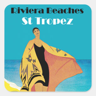 Riviera setzt ~ St Tropez auf den Strand Quadratischer Aufkleber