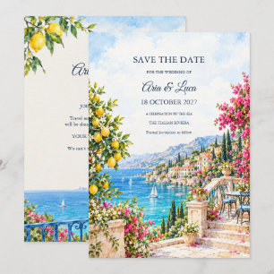 Riviera-Terrassen-Hochzeit - Heiratsdatum vormerke Einladung