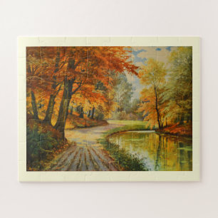Rivière et bois en automne Puzzle