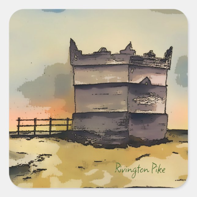 Rivington Pike Lookout Tower Quadratischer Aufkleber (Vorderseite)