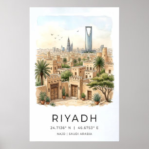 Riyadh-Skyline-Druck Wasserfarben-Stadtansicht mit Poster