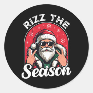 Rizz Die Saison Lustiger Spruch Weihnachtsmann Riz Runder Aufkleber