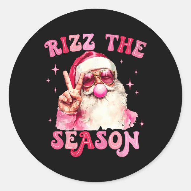 Rizz The Season Santa Pink Blase Gum Rizzmas Chri Runder Aufkleber (Vorderseite)