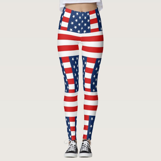 rmdesignflo55 USA Flag auf rotem Hintergrund Leggings (Vorderseite)