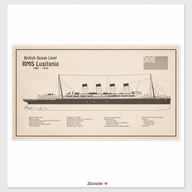 RMS Lusitania - Pläne für ein Schiffskonzept - SD Aufkleber (Blatt)
