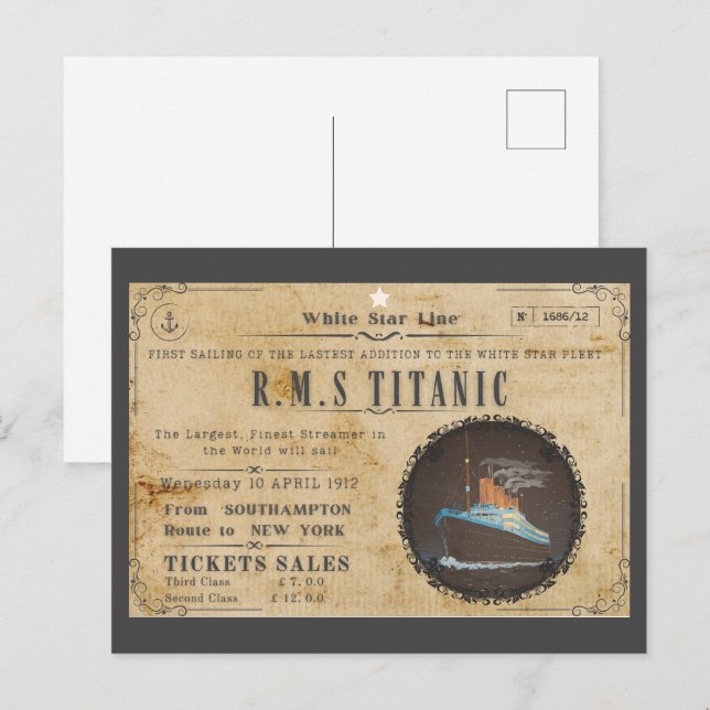 RMS TITANIC BOARDING-WERBUNG POSTKARTE (Vorne/Hinten)
