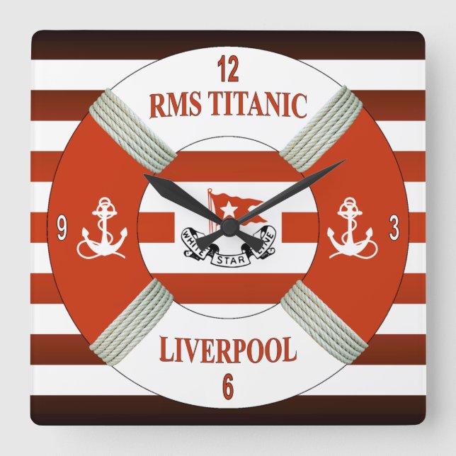 RMS Titanic ~ Liverpool ~ Southampton ~ New York Quadratische Wanduhr (Vorderseite)
