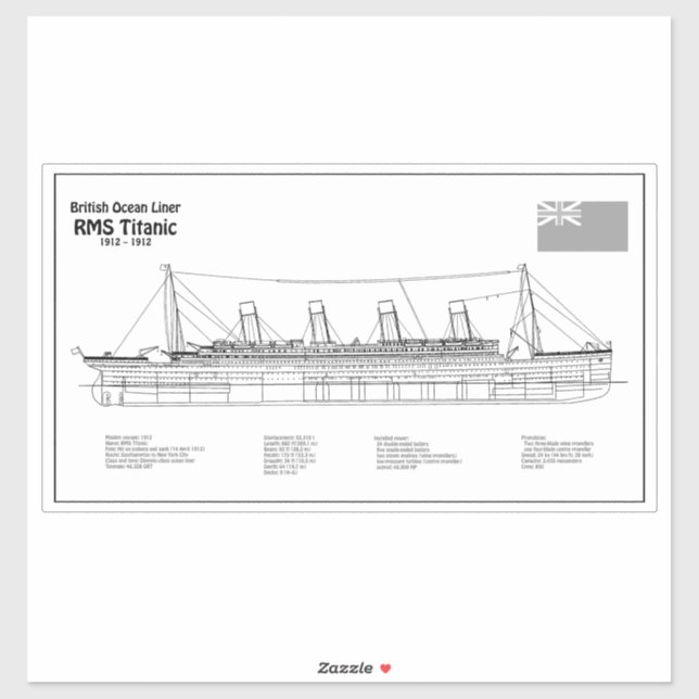 RMS Titanic Ship Blueprint Plans BD Aufkleber (Blatt)
