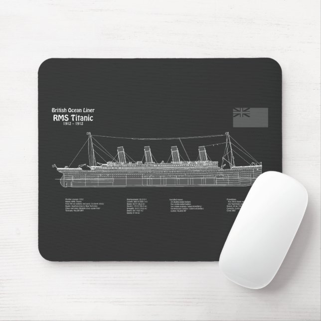 RMS Titanic Ship Blueprint Plans PBD Mousepad (Mit Mouse)