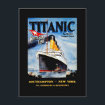 RMS Titanic Travel Ad Postkarte<br><div class="desc">Vintage Bilder mit dem verlassend RMS Titanic-Port. Die RMS Titanic war ein britischer Passagierschiff,  der nach einem Zusammenstoß mit einem Eisberg im Nordatlantik sank.</div>