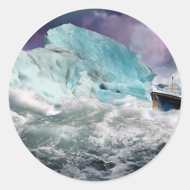 RMS Titanic und Iceberg Malerei Runder Aufkleber (Vorderseite)