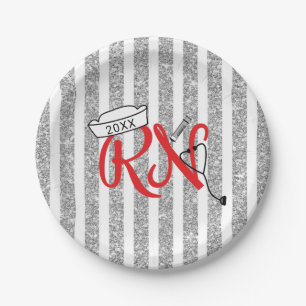 Rn-Abschluss-Partydekor, roter silberner Glitter Pappteller