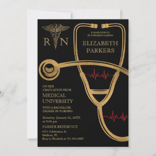 RN BSN Black Gold Nursing Graduation Party Einladung