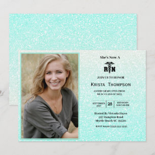 RN Graduation Party Foto Mint Green Glitzer Einladung