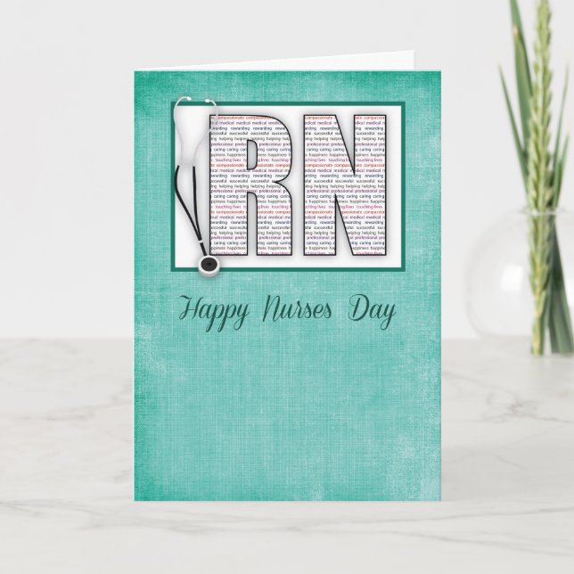 RN Happy Nurses Day in Worten, auf grünem Hintergr Karte (Vorderseite)