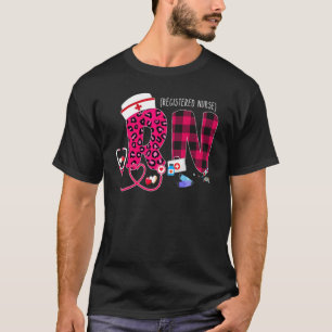 Rn Leopard Kariert Nurse Pink Stethoscope Nursing T-Shirt