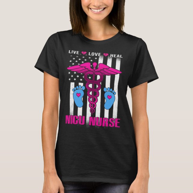 RN LPN CNA Nursing Student American Flag NICU Nurs T-Shirt (Vorderseite)