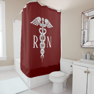 RN Medical Caduceus Rustic Burgund White Duschvorhang