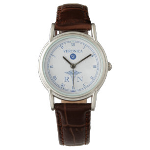 RN Monogram Blue White Face Nurwatch Armbanduhr