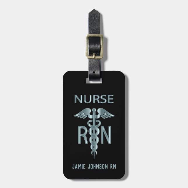 RN Nurse - Aquamarin und schwarz Gepäckanhänger (Vorderseite vertikal)